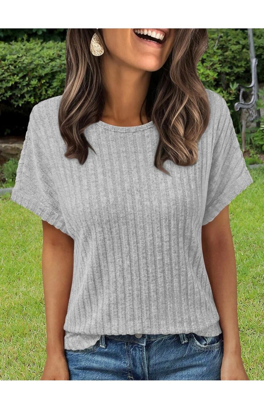 New Women’s Short Sleeve Sweater Round Neck Pullover Plus Size 2XL